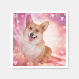 Smiling Welsh Corgi med hearts Pappersservett