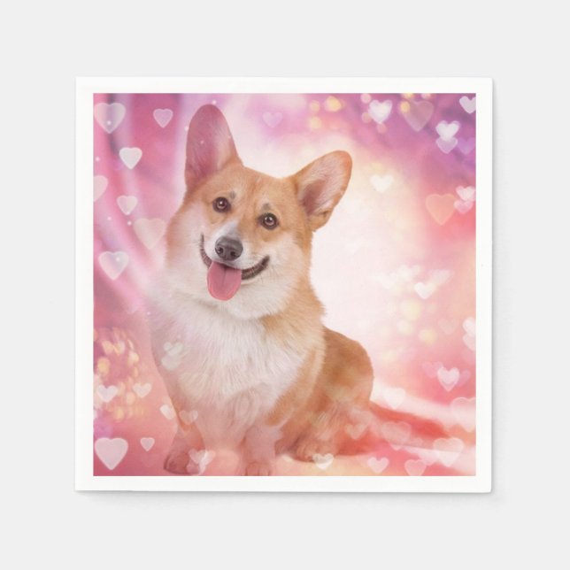 Smiling Welsh Corgi med hearts Pappersservett (Framsidan)