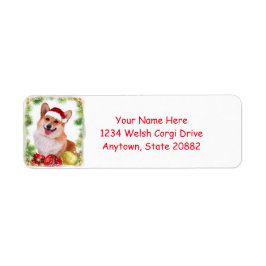 Smiling Welsh Corgi med Santa Hat Returadress Etikett