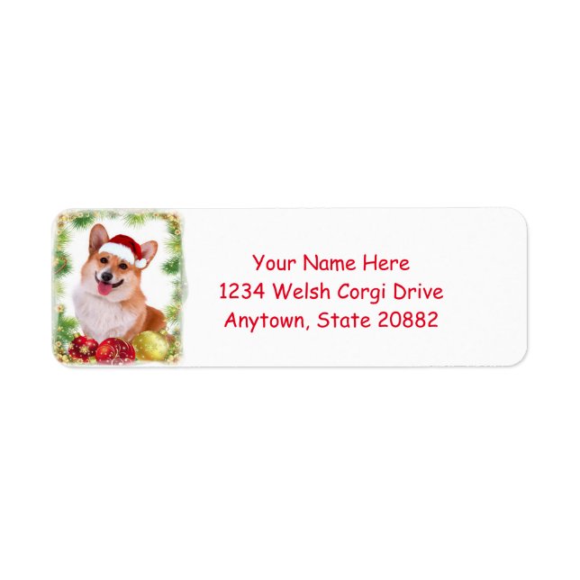 Smiling Welsh Corgi med Santa Hat Returadress Etikett (Framsidan)