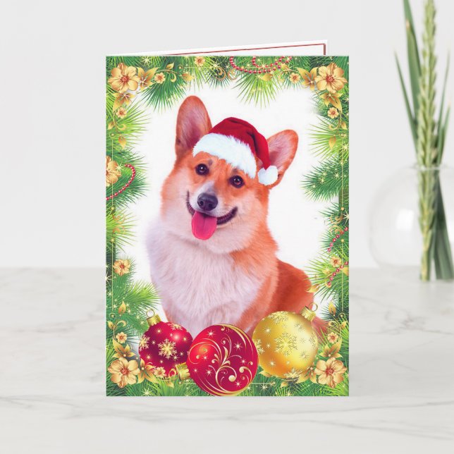 Smiling Welsh jul Corgi Helgkort (Framsida)