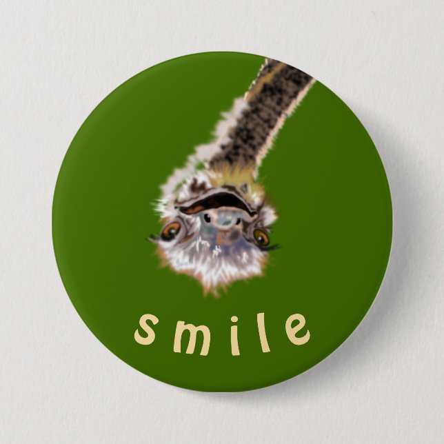 Smilknappen Lycklig Ostrich - Färg / text Knapp (Framsida)