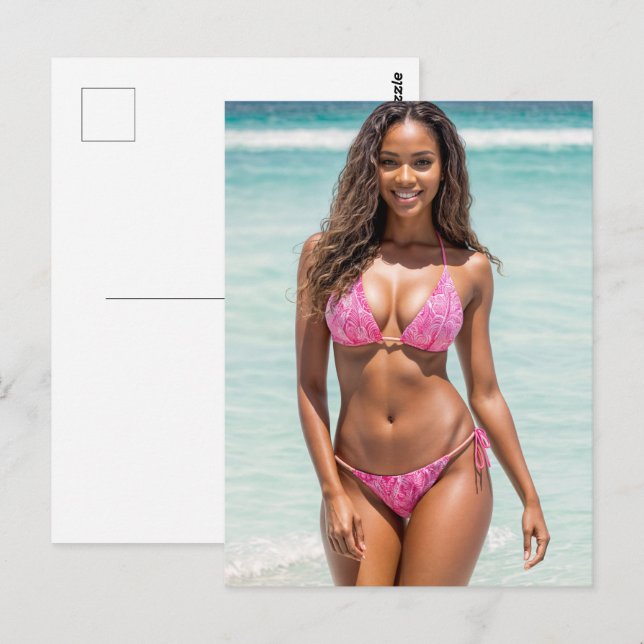 Smilning av African American Swimdräform Model Vykort (Fram/baksida)
