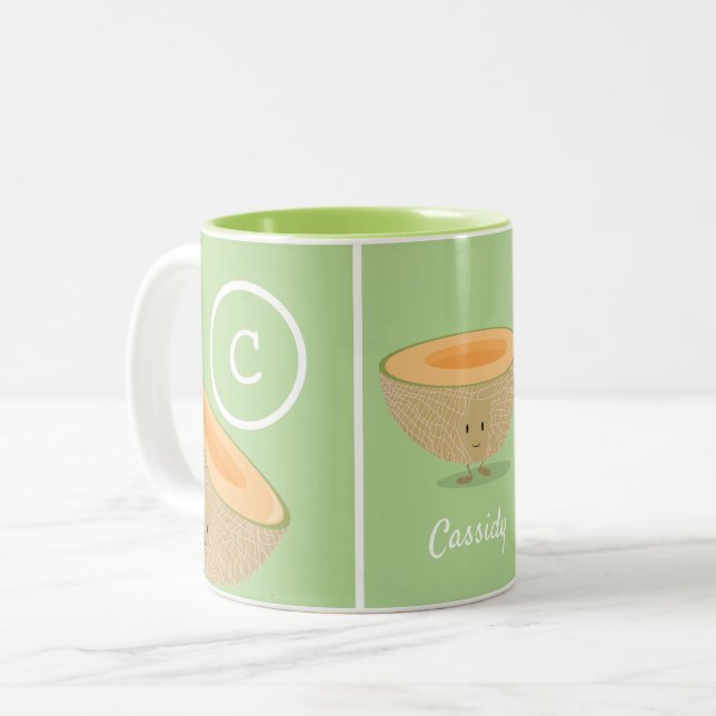 Smilning Cantaloupe Monogram Food Namn Två-Tonad Mugg (Framsida vänster)