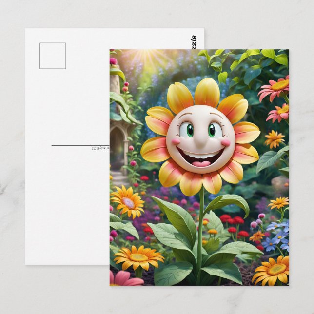 Smilt, leende ansikte i molnen, postkorsning vykort (Fram/baksida)