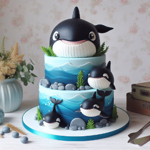 SMILT SVART OCH VITE ORCA WHALE BIRTHDAY CAKE KORT