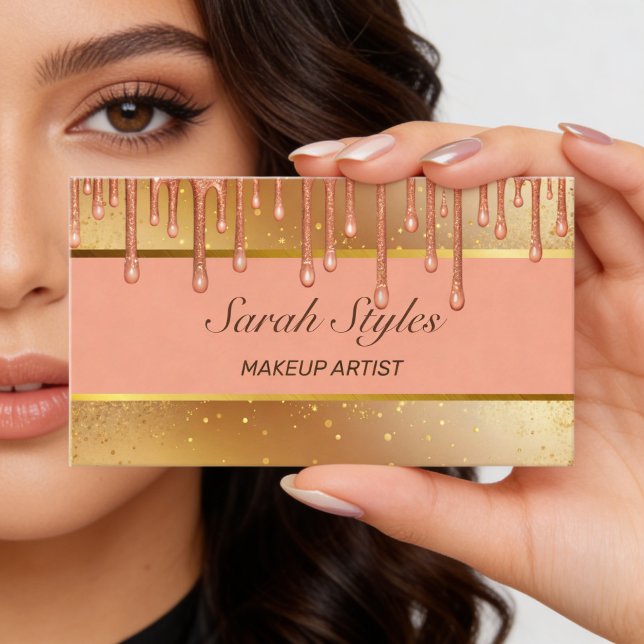 Smink Artist Stylist Glam Ros Guld Glitter droppar Visitkort (Skapare uppladdad)