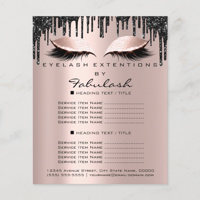 Smink Beauty Salon Rose Svarta Droppar Flyer Wimpe (Framsidan)