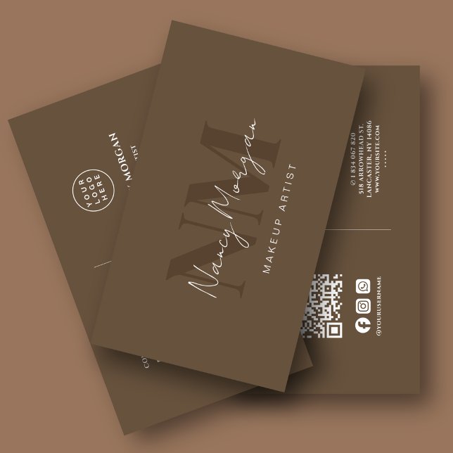Smink Brun Monogram QR-kod Logotyp  Visitkort (Skapare uppladdad)