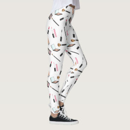 Smink Kosmetik Mönster På Vit Bakgrund Leggings