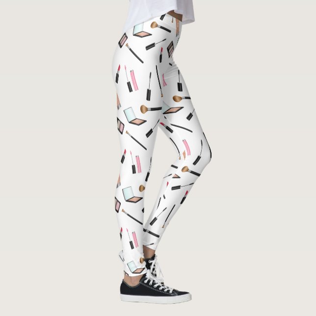 Smink Kosmetik Mönster På Vit Bakgrund Leggings (Höger)