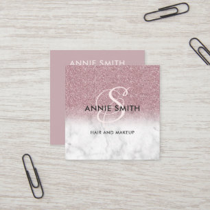 Smink Marmor Rosa Guld Glitter Monogram QR Fyrkantigt Visitkort