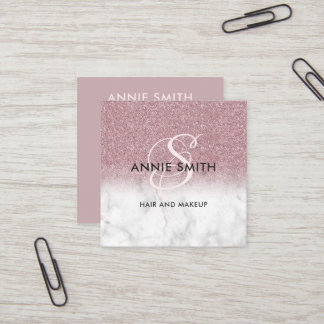 Smink Marmor Rosa Guld Glitter Monogram QR Fyrkantigt Visitkort