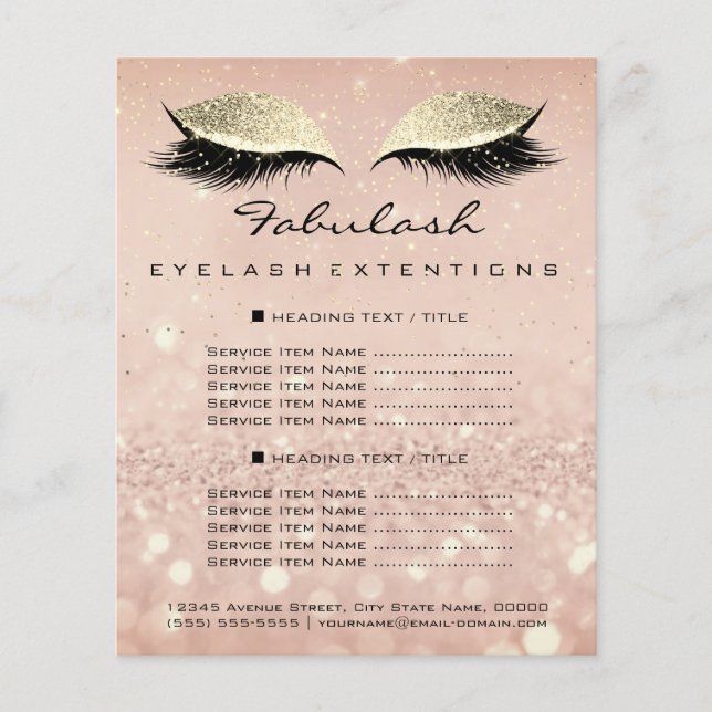 Smink Skönhetssalong Glitter Flyer Rosa Guld Rodna (Framsidan)