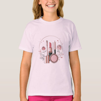 Sminkälskande Flickor T-Shirt - Söt Skönhet Kosmet