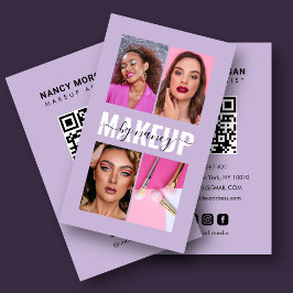 Sminkartist 4 Foto Grid QR-kod Lavendel Visitkort