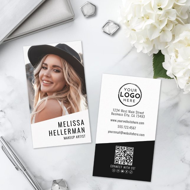 Sminkartist Foto Logotyp Vertikal Visitkort (Makeup Artist Photo Logo Vertical Business Card)