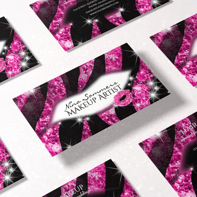 Sminkartist Glam Rosa Glitterläppar Zebrarandom Visitkort (Skapare uppladdad)