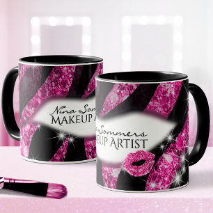 Sminkartist Glam Rosa Glitterläppar Zebratryck Mugg