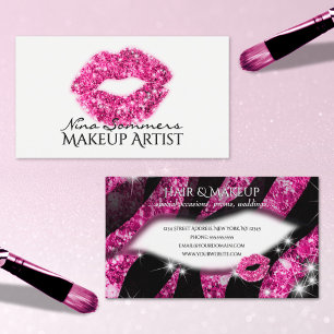 Sminkartist Hot Pink Glitterläppar Zebratryck Visitkort
