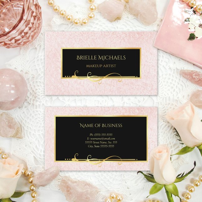 Sminkartist i svart med rodnad visitkort (Elegant Minimal Pink and Black Makeup Artist Business Cards)