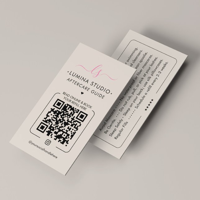 Sminkartist Lash Tech Rosa Sand Eftervård Visitkort (Makeup Artist Lash Tech Pink Sand Aftercare Business Card
)