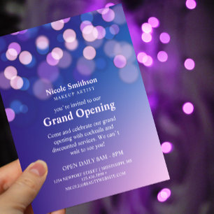 Sminkartist Purple Sparkles Glam Grand Opening Flygblad