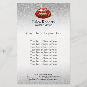 Sminkartist Röda Läppar Silver Glitter Skönhetssal Flygblad
