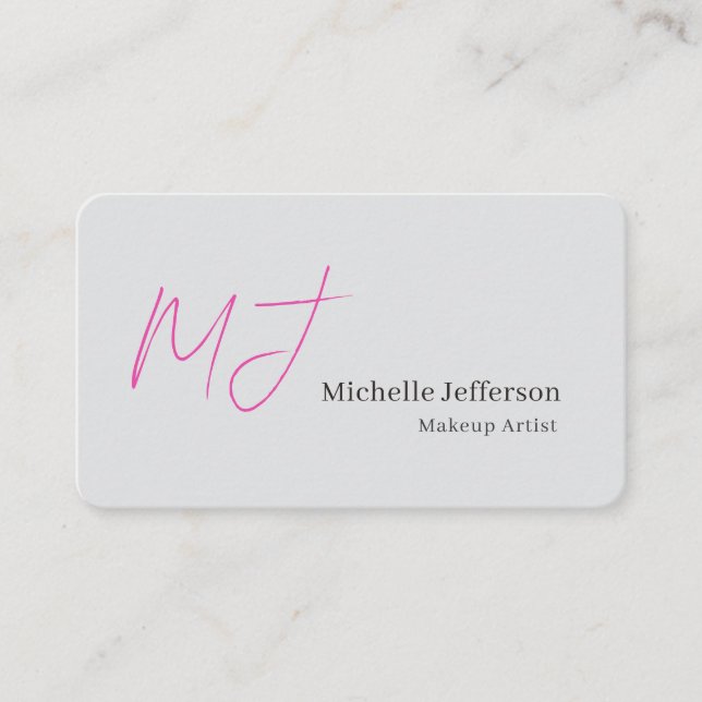 Sminkartist Rosa Monogram Grå Serif-teckensnitt Visitkort (Framsida)