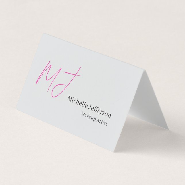 Sminkartist Rosa Monogram Grå Serif-teckensnitt Visitkort (Framsida)