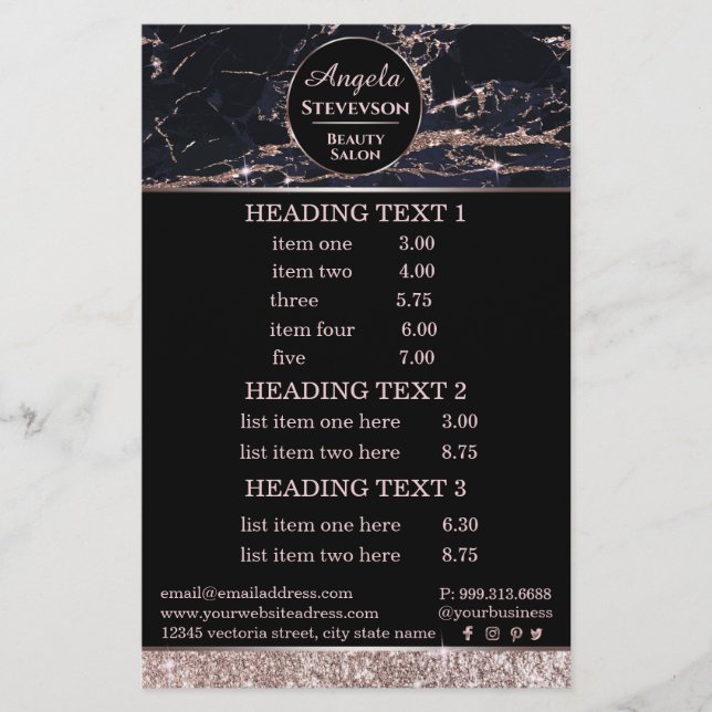 Sminkartist Rose Gold Marble flygblad (Framsidan)