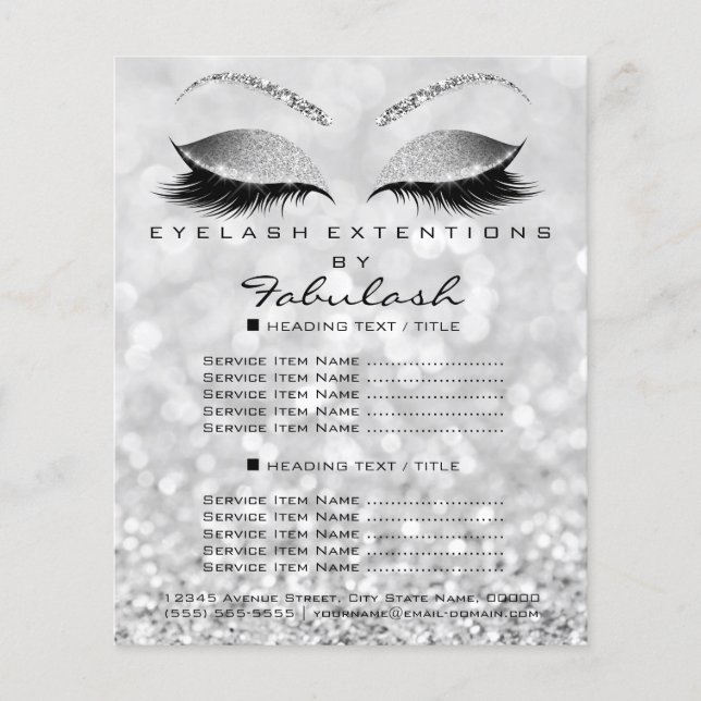 Sminkartist Skönhetssalong Glitter Flyer Silver (Framsidan)