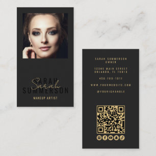 Sminkartist Skönhetssalong QR-kod Foto Svart Visitkort