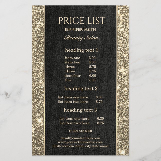 Sminkartist Svart Guld Glitter flygblad (Framsidan)