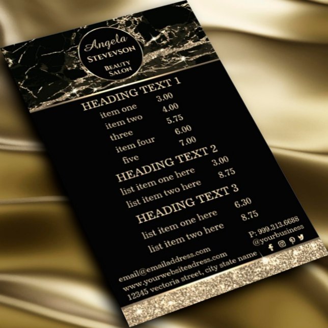 Sminkartist Svart Guld Marmor flygblad (#zazzlemade #goldpricelist #luxurypricelist)