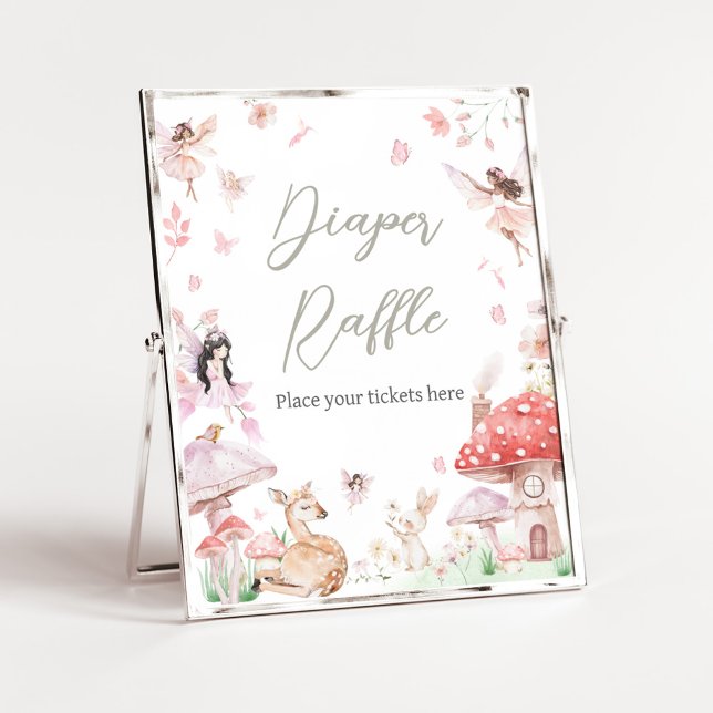 Sminklig, liten babystövel, hårbotten poster (Little Fairy Whimsical Baby Shower Diaper Raffle Sign)