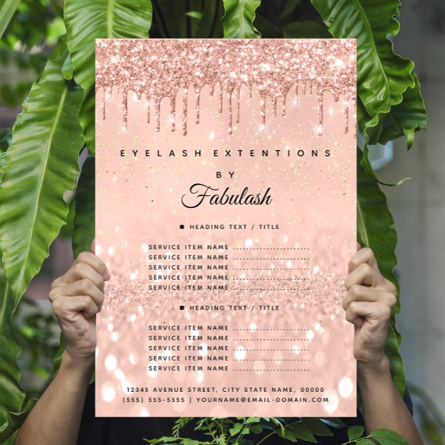 Sminkning Skönhetssalong Rose Glitter Prislista Flygblad (Makeup Beauty Salon Rose Glitter Price List Flyer)