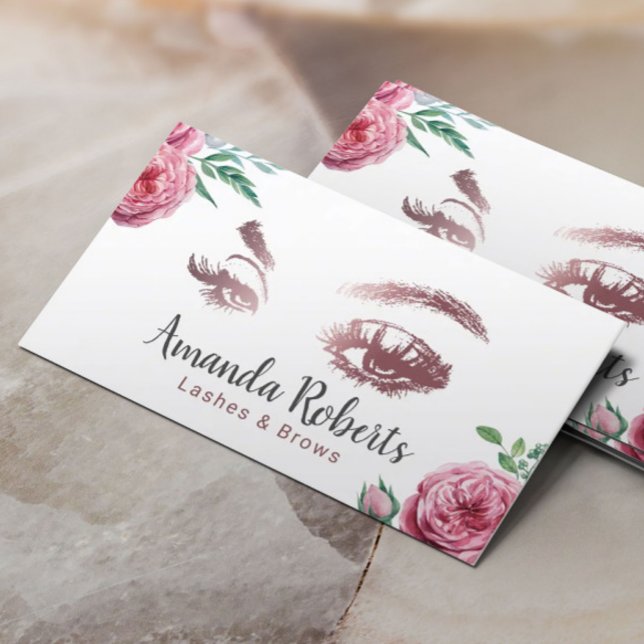 Sminkör för ögonfransar & ögonbryn Vattenfärg blom Visitkort (Skapare uppladdad)