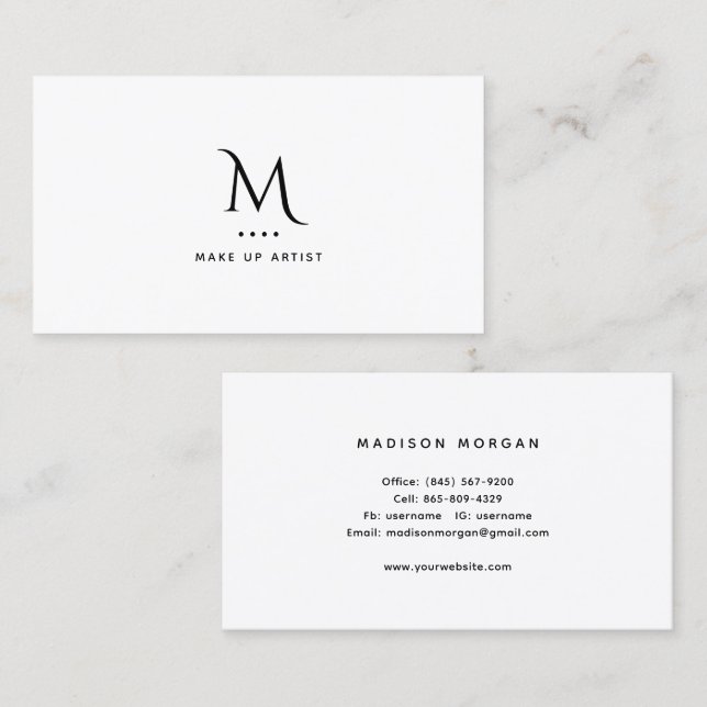 Sminkör Namnkort Minimalistisk Monogram (Fram/baksida)