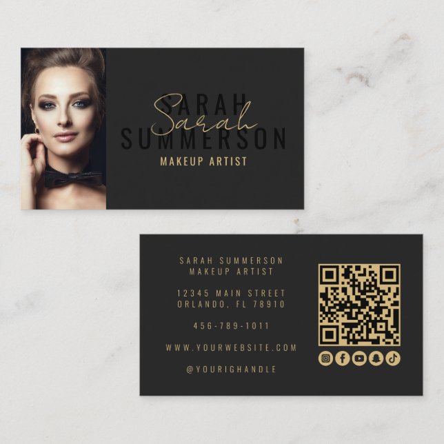 Sminkör Skönhetssalong QR-kod Foto Visitkort (Fram/baksida)