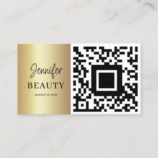 Sminkör Skönhetssalong QR-kod Modern Guld Visitkort (Framsida)