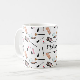Sminkprodukter Mönster med Personligt Namn Kaffemugg