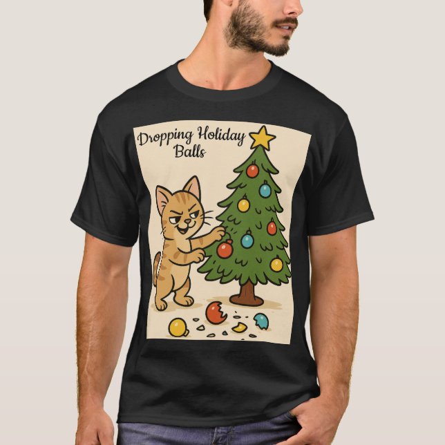 Smirking Kitten Christmas Chaos2 T Shirt (Framsida)
