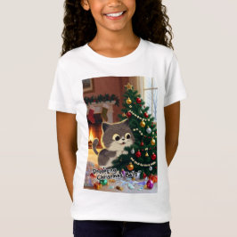 Smirking Kitten Christmas Chaos 1 girls T Shirt