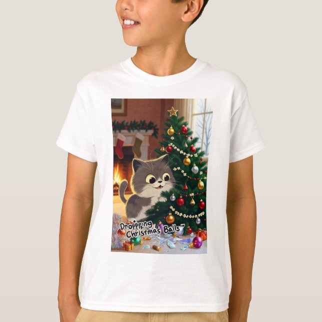 Smirking Kitten Christmas Chaos 1 T Shirt (Framsida)