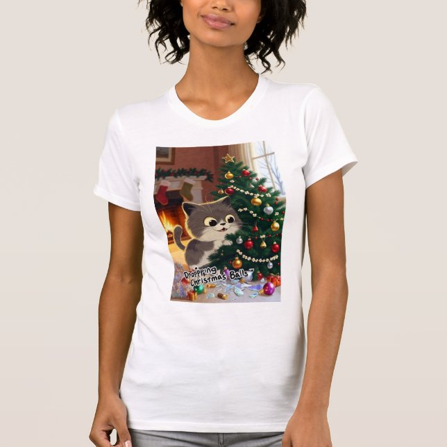 Smirking Kitten Christmas Chaos 1 women's  T Shirt (Framsida)