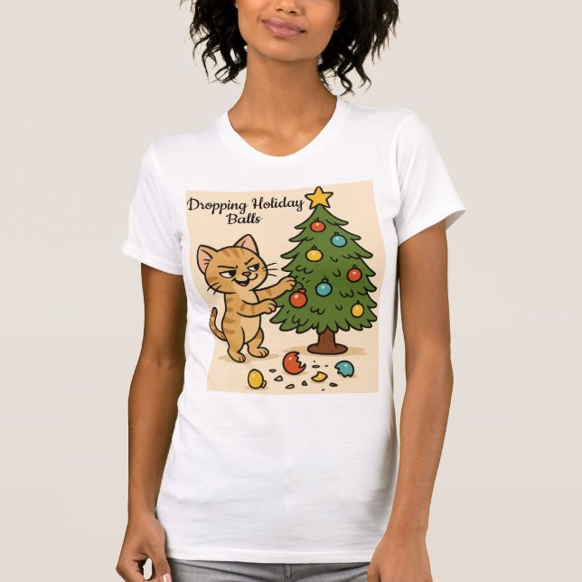 Smirking Kitten Christmas Chaos 2 woman  T Shirt (Framsida)