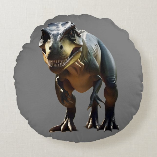 Smirking Scary T-Rex Dinosaur Rund Kudde (Framsidan)