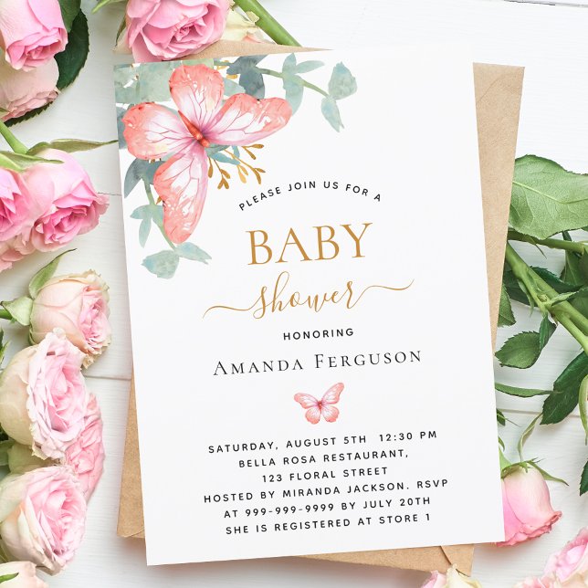 Smitflugan ro guld greenery girl Baby Shower Inbjudningar (Skapare uppladdad)