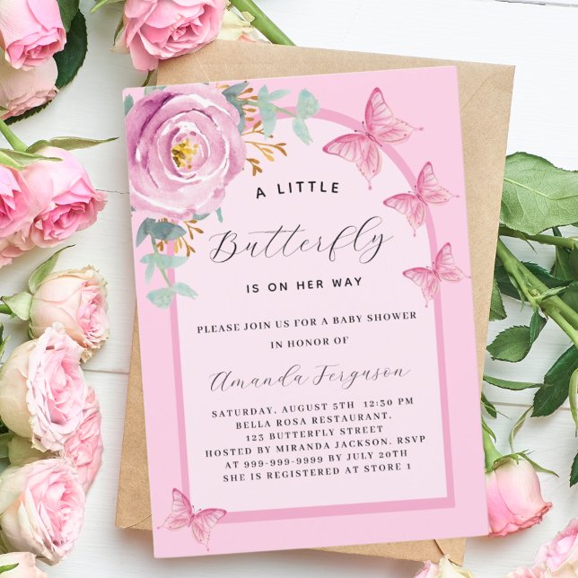 Smitfly rosa ros blommigt Arch Baby Shower Inbjudningar (Skapare uppladdad)